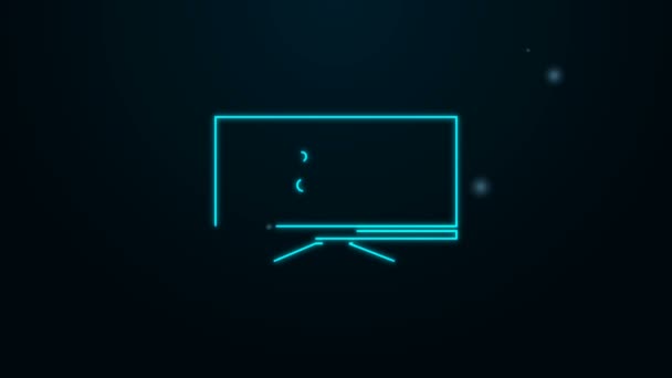 Glödande neon line Skärmtv med 8k Ultra HD video teknik ikon isolerad på svart bakgrund. 4K Video motion grafisk animation — Stockvideo