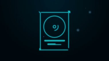 Siyah arkaplanda izole edilmiş çerçeve simgesinde parlayan neon çizgi CD disk ödülü. Modern tören. En çok satan. Müzik kupası. 4K Video hareketli grafik canlandırması