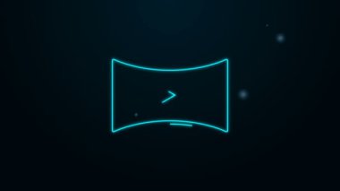 Parlayan neon hattı çevrimiçi video simgesi siyah arkaplanda izole edildi. Oyun işaretli film şeridi. 4K Video hareketli grafik canlandırması