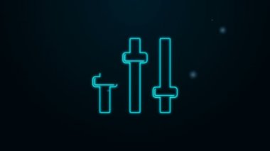 Parlayan neon hattı Ses Karıştırıcı simgesi siyah arkaplanda izole edildi. DJ ekipman kaydırma düğmeleri. Konsol karıştırılıyor. 4K Video hareketli grafik canlandırması