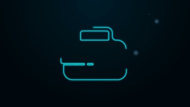 Parlayan neon hattı siyah arka planda izole edilmiş tencere pişirme ikonu. Haşlama ya da güveç besin sembolü. 4K Video hareketli grafik canlandırması