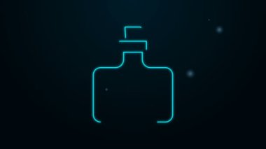 Parlayan neon hattı sos şişesi simgesi siyah arka planda izole edilmiş. Ketçap, hardal ve fast food için soslu mayonez şişeleri. 4K Video hareketli grafik canlandırması