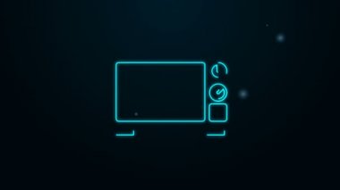 Parlayan neon hattı mikrodalga fırın ikonu siyah arkaplanda izole edildi. Ev aletleri simgesi. 4K Video hareketli grafik canlandırması