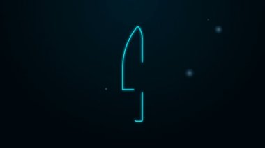 Parlayan neon çizgili bıçak simgesi siyah arkaplanda izole edildi. Çatal bıçak sembolü. 4K Video hareketli grafik canlandırması