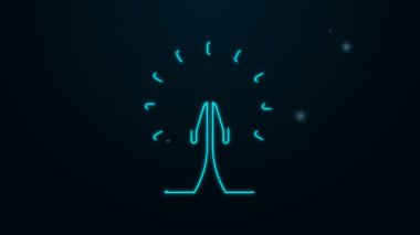 Parlayan neon hattı Eller dua pozisyonunda siyah arkaplanda izole edilmiş ikon. Tanrı 'ya inanç ve umutla dua edin. 4K Video hareketli grafik canlandırması