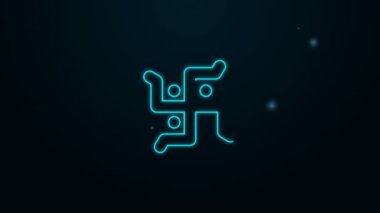 Parlayan neon hattı Hindu gamalı haç sembolü siyah arka planda izole edilmiş. 4K Video hareketli grafik canlandırması