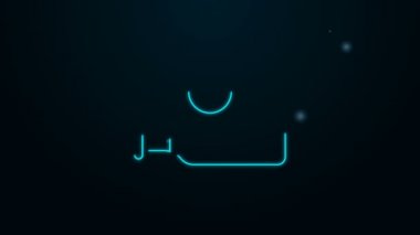 Parlak neon çizgisi, tahta kriket sopası ve top ikonu siyah arka planda izole edilmiş. 4K Video hareketli grafik canlandırması