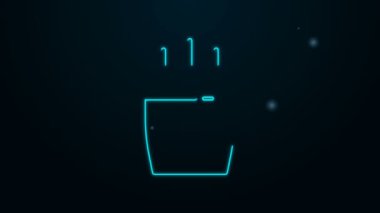 Parlayan neon hattı kahve fincanı simgesi siyah arka planda izole edilmiş. Çay fincanı. Sıcak içecek kahvesi. 4K Video hareketli grafik canlandırması