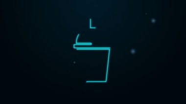 Siyah arka planda izole edilmiş parlak neon hattı kahve fincanı. 4K Video hareketli grafik canlandırması