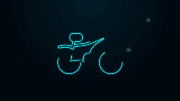 Icona luminosa al neon linea Bicicletta isolata su sfondo nero. Gara di moto. Sport estremi. Attrezzature sportive. Animazione grafica 4K Video motion — Video Stock