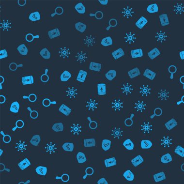 Kalkan 'ı kontrol işareti, proje yönetimi, ses asistanı ve büyüteç ile kusursuz desen üzerine ayarla. Vektör.