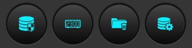 Veritabanı korumasını, dijital alarm saatini, dizini sil ve veritabanı sunucu simgesini ayarla. Vektör.