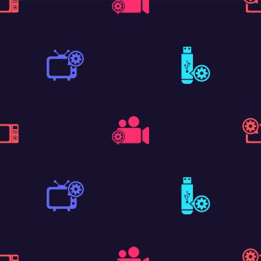 USB flaş bellek ayarını, TV 'yi, video kamerayı ve mikrodalga fırını kusursuz desene ayarlayın. Vektör.