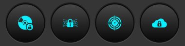 CD veya DVD diski kilit, Siber güvenlik, Zaman Yönetimi ve Bulut bilgisayar simgesiyle ayarla. Vektör.
