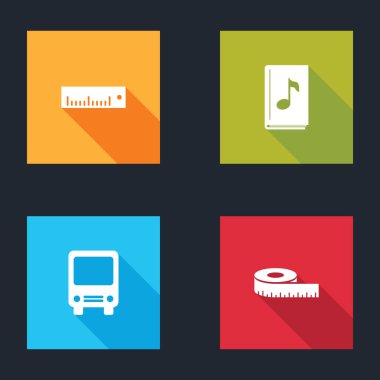 Cetvel, Ses Kitabı, Otobüs ve Teyp Ölçüm simgesini ayarla. Vektör.