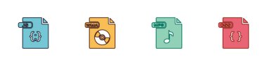 JS dosya belgesini, WMA, MP3 ve CSS simgesini ayarla. Vektör.