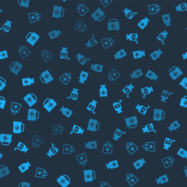 Marihuana torbası, tıbbi şişe ve fincan çayını pürüzsüz bir şekilde hazırla. Vektör.