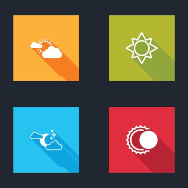 Güneş ve bulut havası, ay yıldızlı bulut ve güneş ikonu tutulması. Vektör.