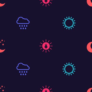 Güneşli, bulutlu, yağmurlu, güneşli, aylı ve yıldızlı. Vektör.