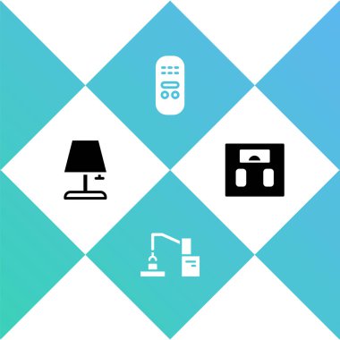 Masa lambası, robot kol fabrikası uzaktan kumanda ve banyo ikonu. Vektör.