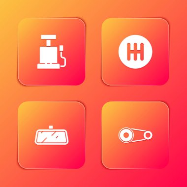 Araba pompası, vites kolu, ayna ve zaman ayarlama kemeri simgesini ayarla. Vektör.