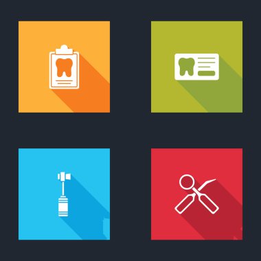 Diş fırçası, diş fırçası ve teftiş aynası simgesini ayarla. Vektör.