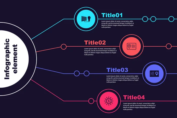 Ustaw Panel Energii Słonecznej Żarówki Książka Adresowa Szablon Infograficzny Biznesu — Wektor stockowy