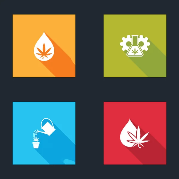 Set Marijuana Cannabis Leaf Oil Test Tube Marijuana Watering Icon — Stock Vector