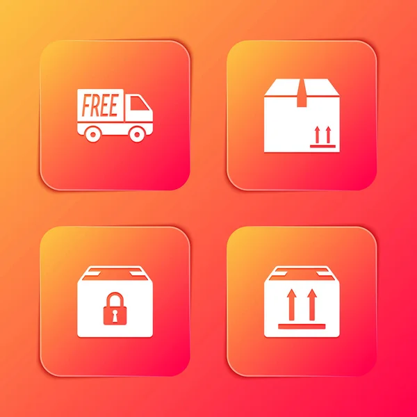 Set Free Delivery Service Cardbox Traffic Locked Package Icon Вектор — стоковый вектор