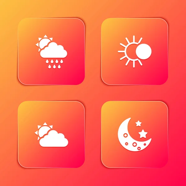 Set Cloud Rain Sun Eclipse Sun Cloud Weather Moon Stars — Stock Vector