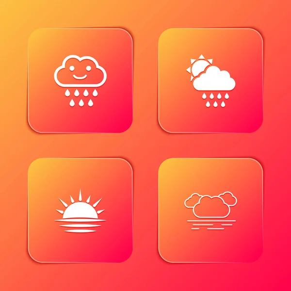 Set Cloud Rain Sun Sunset Icon Vector — Stock Vector
