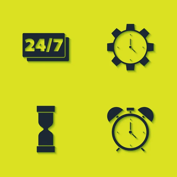 Set Klok Uur Wekker Oud Zandloper Time Management Icoon Vector — Stockvector