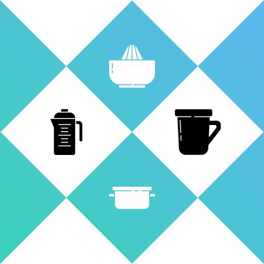 Çaydanlık, Yemek Pişirme, Meyve Suyu ve Kahve fincanı ikonu. Vektör.