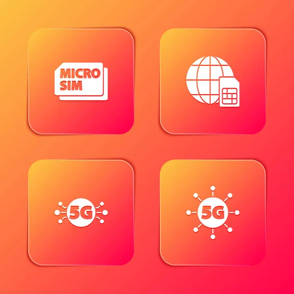 Set Micro Sim Karte Globe Netzwerk Und Symbol Vektor — Stockvektor