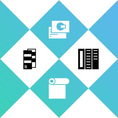 Pantone, rulo kağıt, kartvizit ve broşür ikonu ayarla. Vektör.