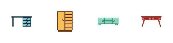 Set Bürotisch Kleiderschrank Kommode Und Icon Vektor — Stockvektor