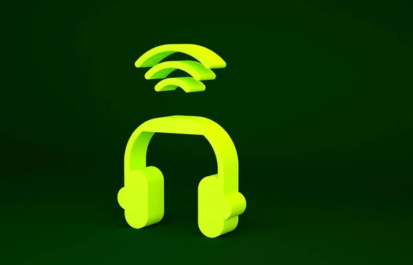 Icono Del Sistema Auriculares Yellow Smart Aislado Sobre Fondo Verde —  Fotos de Stock