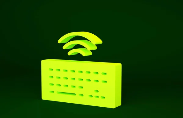 黄色无线计算机键盘图标隔离在绿色背景上 Pc组件标志 物联网概念与无线连接 最低纲领的概念 3D渲染3D插图 — 图库照片