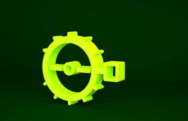 Yeşil arka planda izole edilmiş sarı tuzak avlama ikonu. Minimalizm kavramı. 3d illüstrasyon 3B canlandırma.