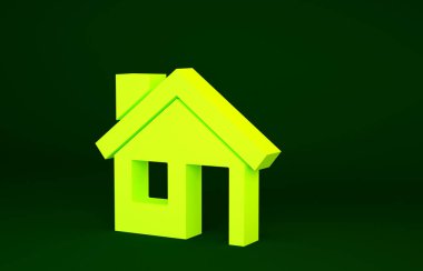 Sarı Ev simgesi yeşil arkaplanda izole edildi. Ev sembolü. Minimalizm kavramı. 3d illüstrasyon 3B canlandırma.