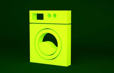 Sarı Yıkama simgesi yeşil arkaplanda izole edildi. Çamaşır makinesi simgesi. Çamaşır makinesi, çamaşır makinesi. Ev aletleri sembolü. Minimalizm kavramı. 3d illüstrasyon 3B canlandırma.
