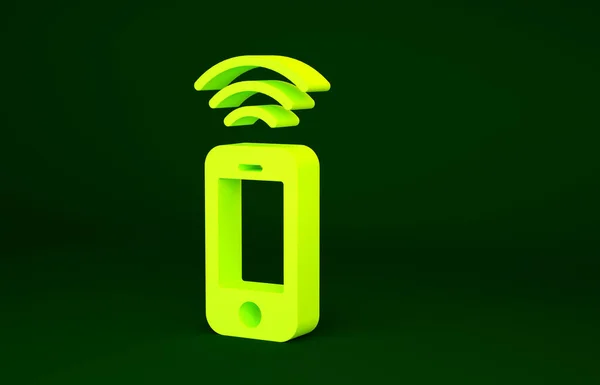 Icono Smartphone Inalámbrico Amarillo Aislado Sobre Fondo Verde Concepto Minimalista —  Fotos de Stock