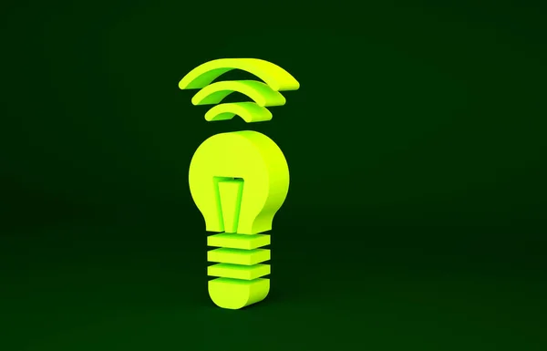 Yellow Smart Light Bulb System Icon Isolated Green Background Energy — Stock Photo, Image