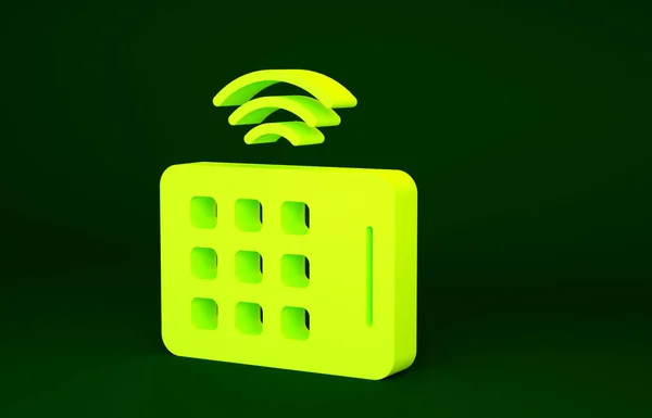 Ікона Жовтого Бездротового Таблетки Ізольована Зеленому Фоні Інтернет Речей Концепції — стокове фото