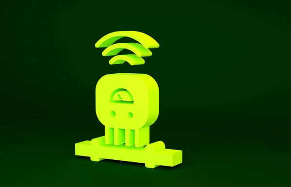 Sarı Akıllı Sensör Sistemi Simgesi Yeşil Arkaplanda Izole Edildi Nternet — Stok fotoğraf