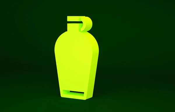 Желтый Значок Бутылки Воды Столовой Изолирован Зеленом Фоне Туристическая Фляжка — стоковое фото
