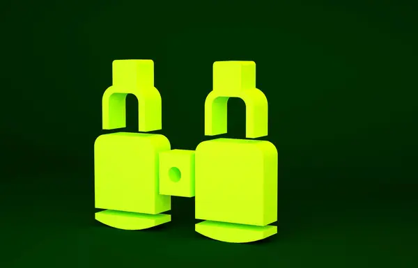 Ícone Binóculos Amarelos Isolado Fundo Verde Encontrar Sinal Software Símbolo — Fotografia de Stock