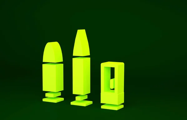 Yellow Bullet Cartridge Pictogram Geïsoleerd Groene Achtergrond Minimalisme Concept Illustratie — Stockfoto