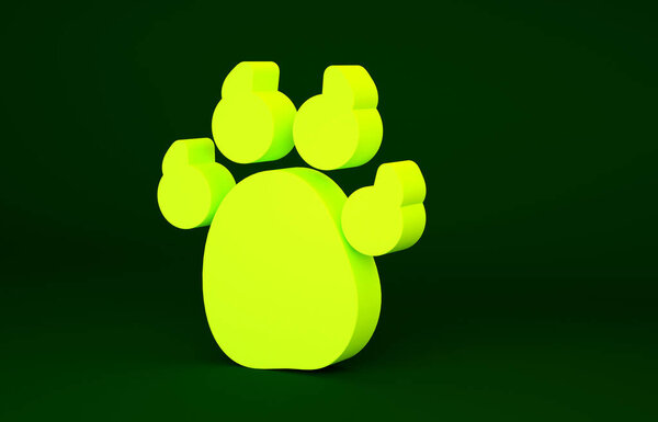 Yellow Paw print icon isolated on green background. Dog or cat paw print. Animal track. Minimalism concept. 3d illustration 3D render.