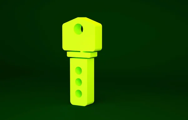 黄色房子的关键图标孤立在绿色背景上 最低纲领的概念 3D渲染3D插图 — 图库照片